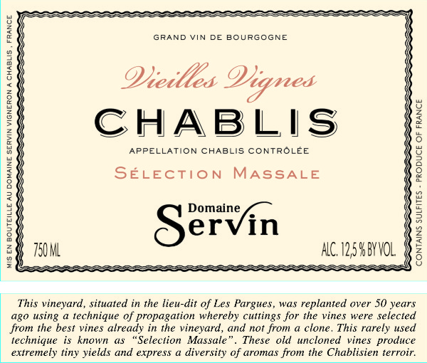 Etiquette Chablis Vieilles Vignes Massale - Domaine Servin